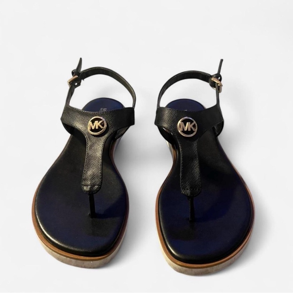 Michael Kors Black Sandal With Gold MK Emblem